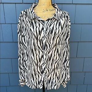 Free people large sheer, zebra print blouse top shirt, large